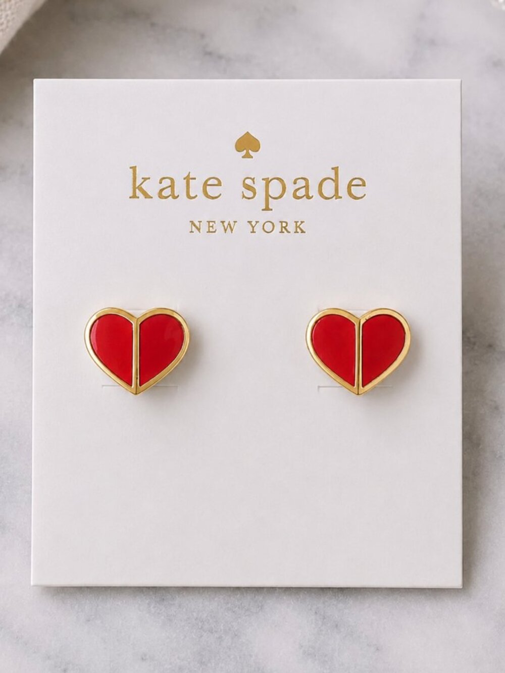 Kate Spade Red Heart Stud Earrings Gold Tone Enamel Love Valentine Jewelry